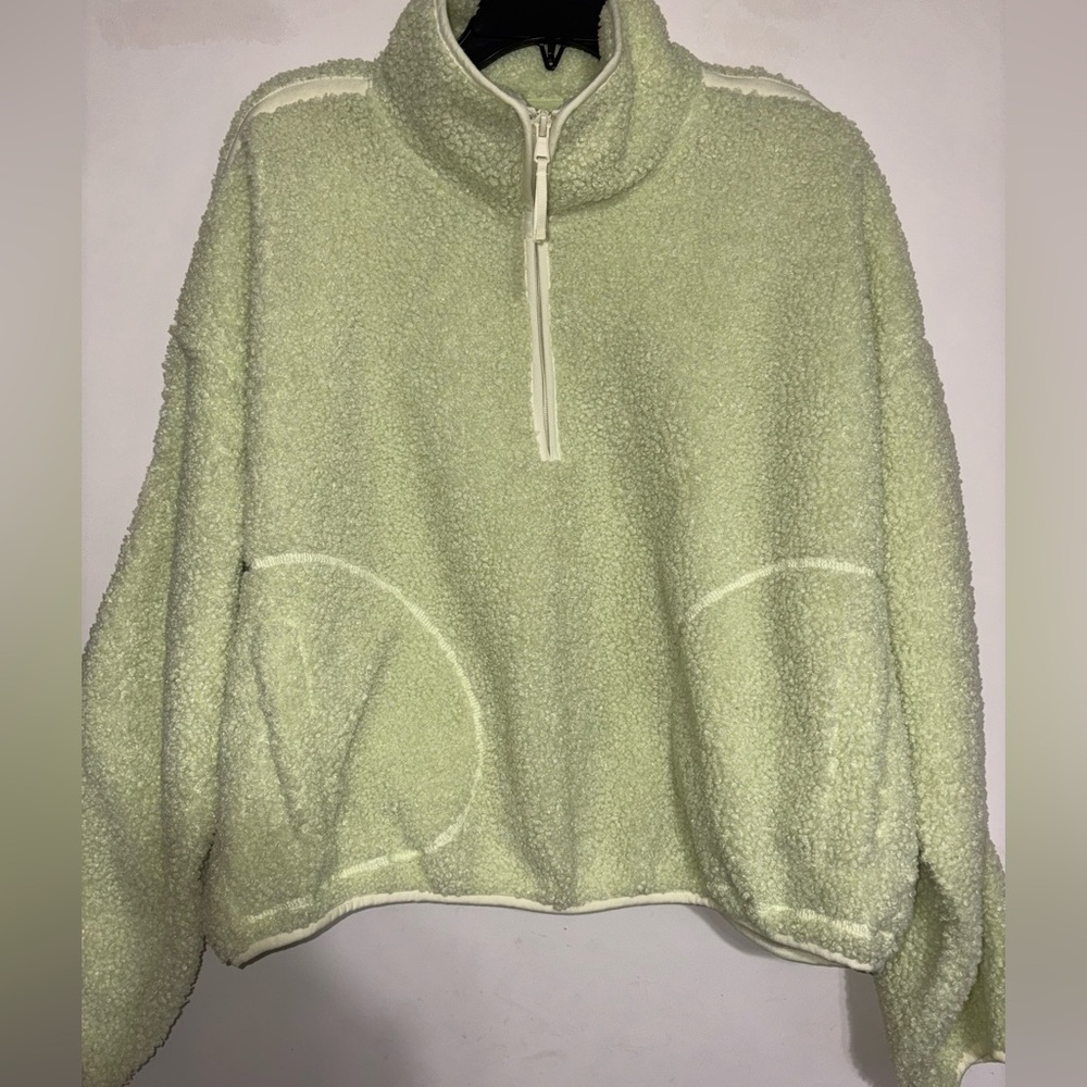 Old Navy Lime Green Quarter Zip Lime Green Sherpa Pullover Sz L-Preowned
